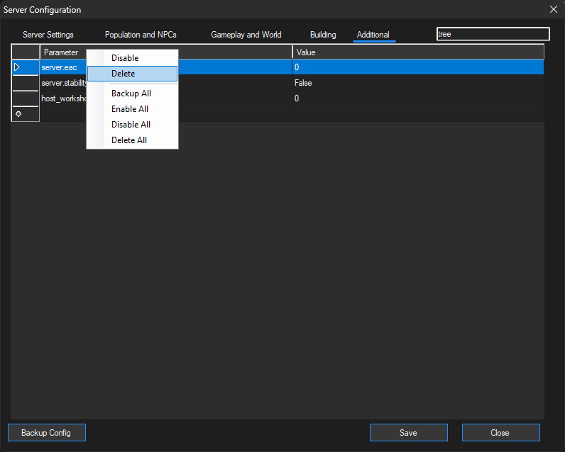 Server Config Additional Tab View 1